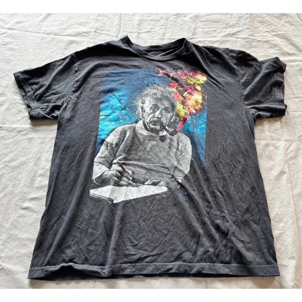 Einstein Graphic T-Shirt Mens XL Black Galaxy Pipe Smoke Science Art Tee Cotton